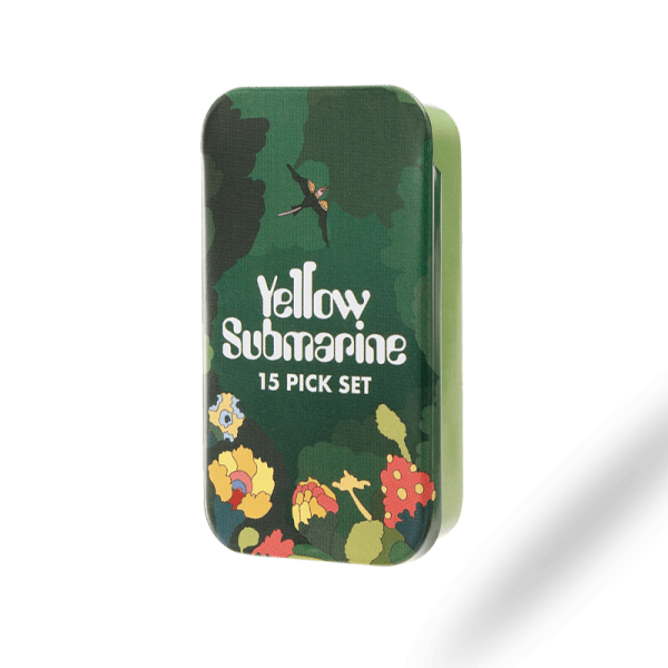 D'addario 1CWH4-11B2 The Beatles YELLOW SUBMARINE 55TH ANNIVERSARY Gitár Pengető Pepperland Woods 15-darab fémdoboz Zöld D'addario 1CWH4-11B2 The Beatles YELLOW SUBMARINE 55TH ANNIVERSARY Gitár Pengető Pepperland Woods 15-darab fémdoboz Zöld