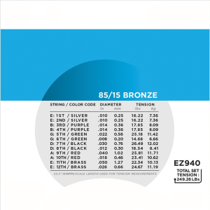 D'addario EZ940 12-húros Great American Bronz Akusztikus Gitárhúr D'addario EZ940 12-húros Great American Bronz Akusztikus Gitárhúr