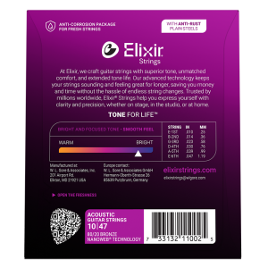 Elixir 80/20 Bronz Akusztikus Gitárhúr 10-47 (Nanoweb bevonat)