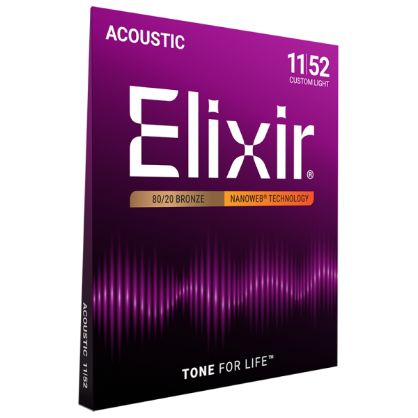 Elixir 80/20 Bronz Akusztikus Gitárhúr 11-52 (Nanoweb bevonat)
