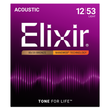Elixir 80/20 Bronz Akusztikus Gitárhúr 12-53 (Nanoweb bevonat)