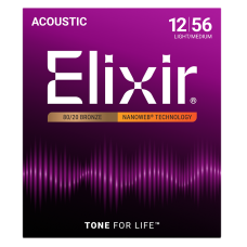 Elixir 80/20 Bronz Akusztikus Gitárhúr 12-56 (Nanoweb bevonat)