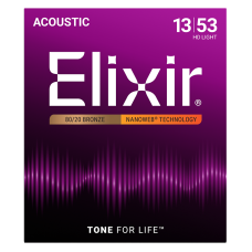 Elixir 80/20 Bronz Akusztikus Gitárhúr 13-53 (Nanoweb bevonat)