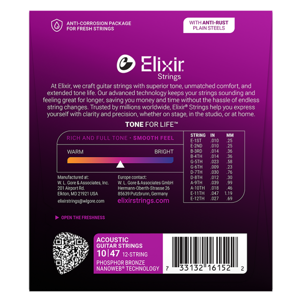 Elixir 12-húros Foszfor-Bronz Akusztikus Gitárhúr (Nanoweb bevonat) Elixir 12-húros Foszfor-Bronz Akusztikus Gitárhúr (Nanoweb bevonat)