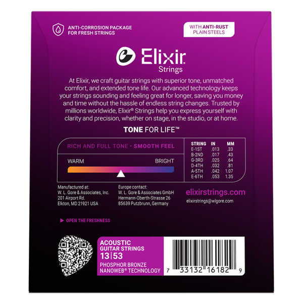 Elixir Foszfor Bronz Akusztikus Gitárhúr 13-53 (Nanoweb bevonat)