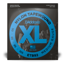 D'Addario ETB92 XL Black Nylon Tapewound Köszörült Basszusgitár Húr 4 húros D'Addario ETB92 XL Black Nylon Tapewound Köszörült Basszusgitár Húr 4 húros