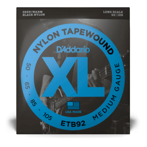 D'Addario ETB92 XL Black Nylon Tapewound Köszörült Basszusgitár Húr 4 húros