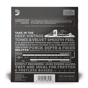 D'Addario ETB92 XL Black Nylon Tapewound Köszörült Basszusgitár Húr 4 húros