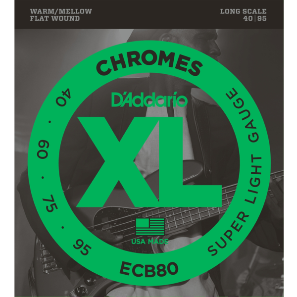 D'addario ECB 4-húros XL Chromes Flat Wound Basszusgitárhúr (34" Long Scale)