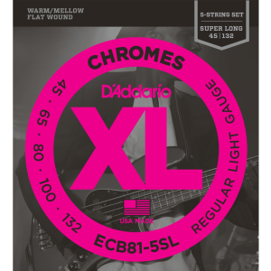 D'addario ECB 5-húros Chromes XL Flat Wound Basszusgitárhúr (36" Super Long Scale)