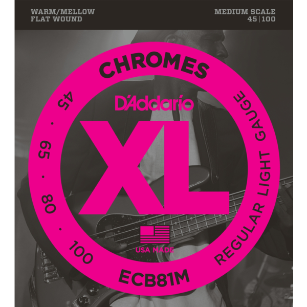 D'addario ECB 4-húros XL Chromes Flat Wound Basszusgitárhúr (32" Medium Scale)