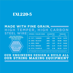 D'addario EXL 5-húros XL Nikkel Basszusgitárhúr (34" Long Scale) D'addario EXL 5-húros XL Nikkel Basszusgitárhúr (34" Long Scale)