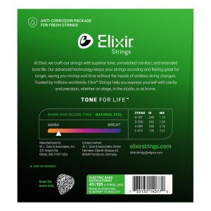 Elixir 4-húros Nikkel Basszusgitárhúr 45-105 (Nanoweb bevonat)