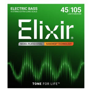 Elixir 4-húros Nikkel Basszusgitárhúr 45-105 (Nanoweb bevonat, Extra Long Scale)