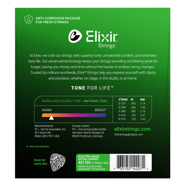 Elixir 5-húros Nikkel Basszusgitárhúr 45-135 (Nanoweb bevonat) Elixir 5-húros Nikkel Basszusgitárhúr 45-135 (Nanoweb bevonat)