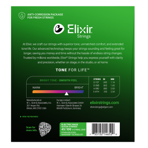 Elixir 4-húros Rozsdamentes Acél Basszusgitárhúr 45-100 (Nanoweb bevonat) Elixir 4-húros Rozsdamentes Acél Basszusgitárhúr 45-100 (Nanoweb bevonat)