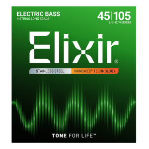 Elixir 4-húros Rozsdamentes Acél Basszusgitárhúr 45-105 (Nanoweb bevonat)