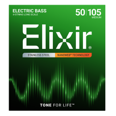 Elixir 4-húros Rozsdamentes Acél Basszusgitárhúr 50-105 (Nanoweb bevonat)