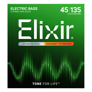 Elixir 5-húros Rozsdamentes Acél Basszusgitárhúr 45-135 (Nanoweb bevonat)