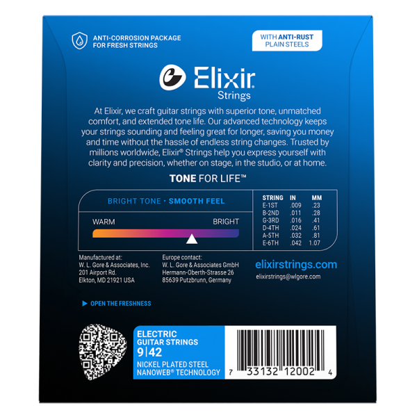 Elixir Elektromos Gitárhúr 9-42 (Nanoweb bevonat)