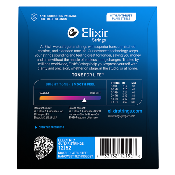 Elixir Elektromos Gitárhúr 12-52 (Nanoweb bevonat)