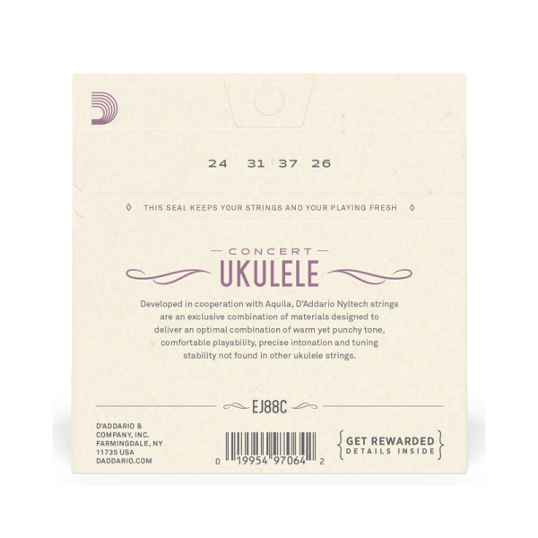 D'addario EJ88C Koncert Ukulelehúr D'addario EJ88C Koncert Ukulelehúr