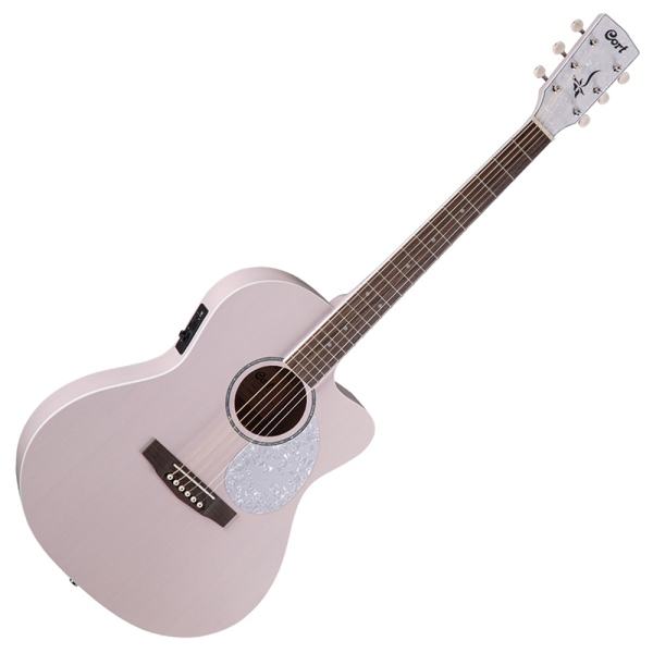 Cort JADE-Classic-PPOP akusztikus Lady-gitár elektronikával, puhatokkal, pasztell rózsaszín, tokkal